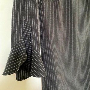 Karl Lagerfeld Paris Black Pinstripe Tulip Sleeve Cocktail Dress